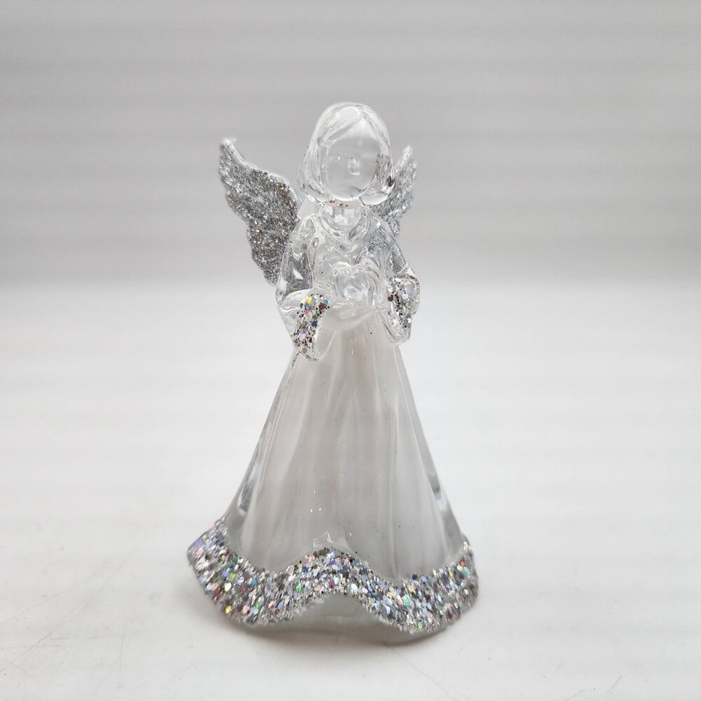 Roman LED Lite Up Angel Figurine Table Decor White Silver Glitter 3.50 in